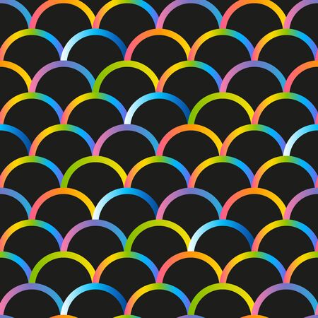 Seamless pattern with rainbow scales ornament on black backgroundのイラスト素材