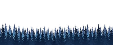Seamless border with coniferous forest - panoramic horizontal landscape for banner designのイラスト素材
