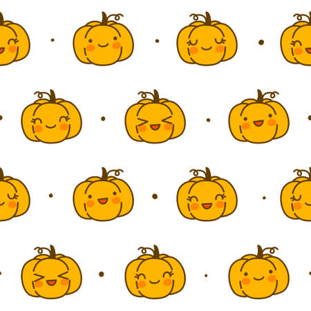 Seamless pattern with cute pumpkins isolated on white - cartoon background for funny Halloween autumn textile or wrapping paper designのイラスト素材