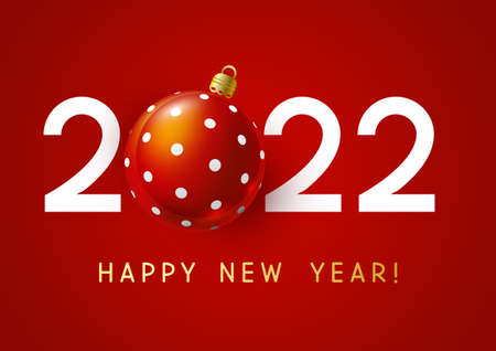 New Year concept - 2022 numbers with Christmas ball on red background for winter holidays designのイラスト素材