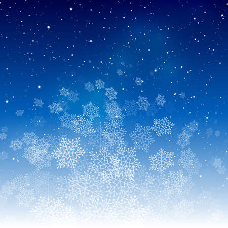 Christmas snowflakes on starry sky background - greeting design for winter holidaysの写真素材