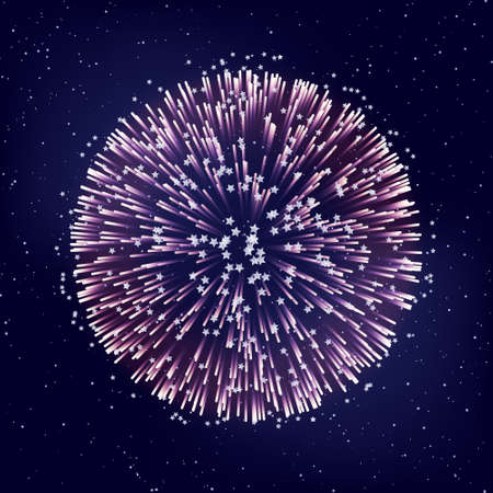 Shiny lights firework on starry sky background for Your holiday designの写真素材