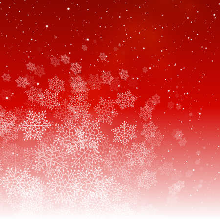 Christmas snowflakes on starry red background - vector greeting design for winter holidaysの写真素材