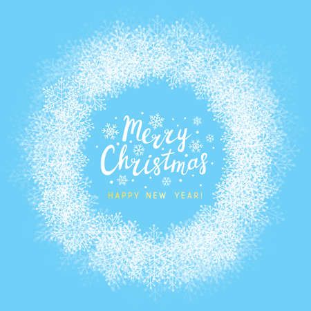 Round snowflakes frame on blue background for Your Christmas winter designの写真素材