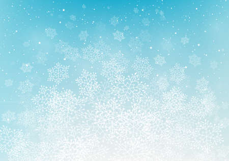 Christmas greeting card with shiny snowflakes on blue - vector background for winter holiday designの写真素材