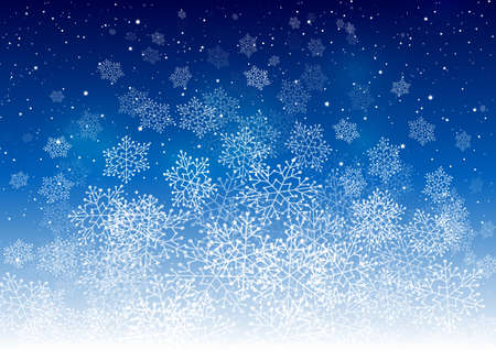 Christmas greeting card with shiny snowflakes on blue - vector background for winter holiday designの写真素材
