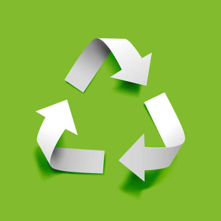 Vector paper recycling symbol on green background for eco aware designのイラスト素材