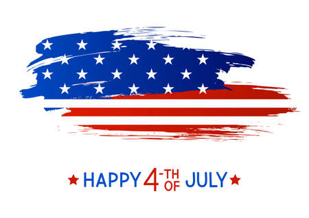 Independence day greeting card with sketch of American flag isolated on white backgroundのイラスト素材