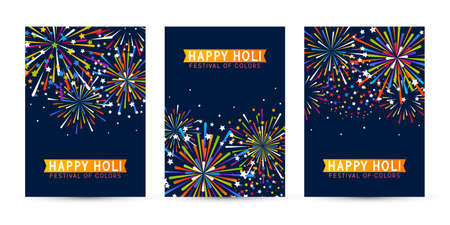 Set of vertical banners with color fireworks on blue background for holy festival holiday designのイラスト素材