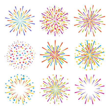 Set of color fireworks isolated on white background for anniversary holiday designのイラスト素材