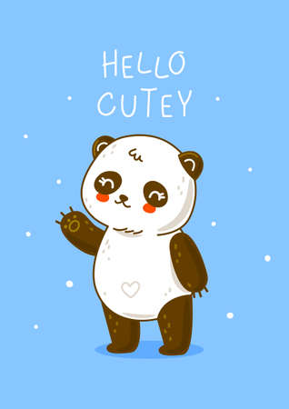 Cute panda bear on blue background - cartoon character for Your happy designのイラスト素材