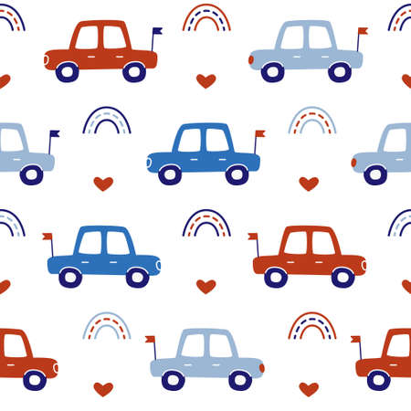 Seamless pattern with cute toys cars - cartoon background for children textile and wrapping designのイラスト素材