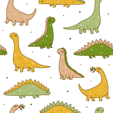 Seamless pattern with cute dinosaurs - cartoon background for children textile and wrapping designのイラスト素材