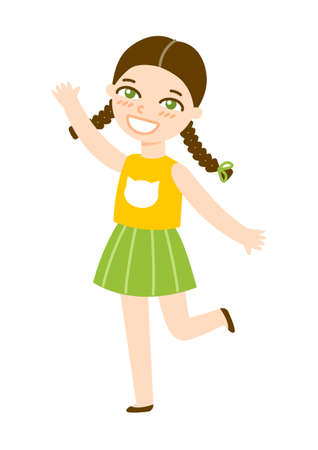 Cute cartoon school girl isolated on white backgroundのイラスト素材