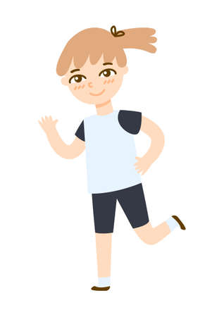 Cute cartoon school girl isolated on white backgroundのイラスト素材