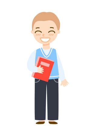 Cute cartoon school boy isolated on white backgroundのイラスト素材