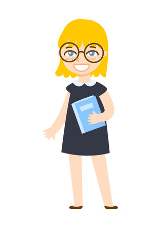 Cute cartoon school girl isolated on white backgroundのイラスト素材
