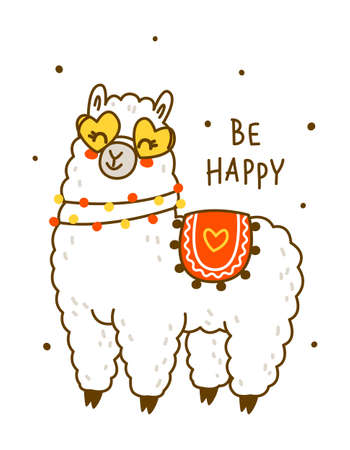 Cute happy lama isolated on white - cartoon character for Your designのイラスト素材