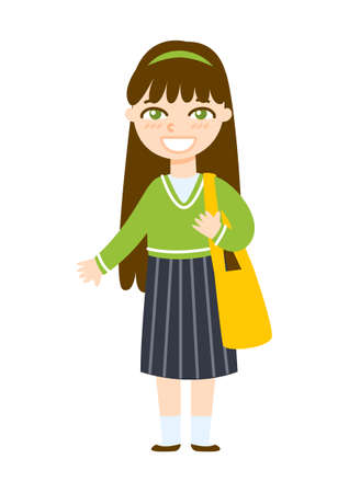 Cute cartoon school girl isolated on white backgroundのイラスト素材