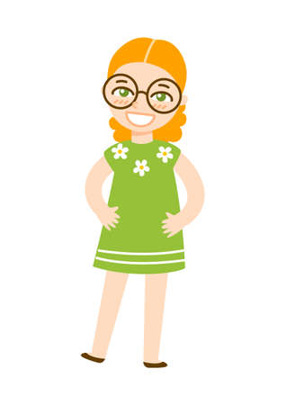 Cute cartoon school girl isolated on white backgroundのイラスト素材