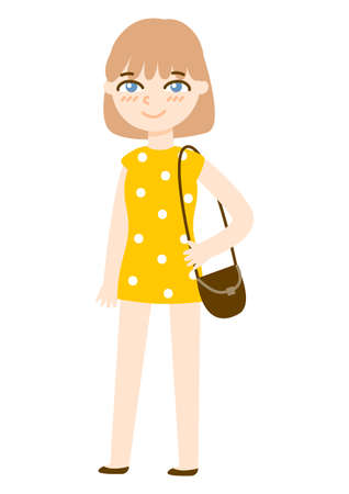Cute cartoon school girl isolated on white backgroundのイラスト素材