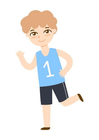 Cute cartoon school boy running isolated on white backgroundのイラスト素材