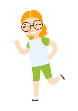 Cute cartoon school girl running isolated on white backgroundのイラスト素材