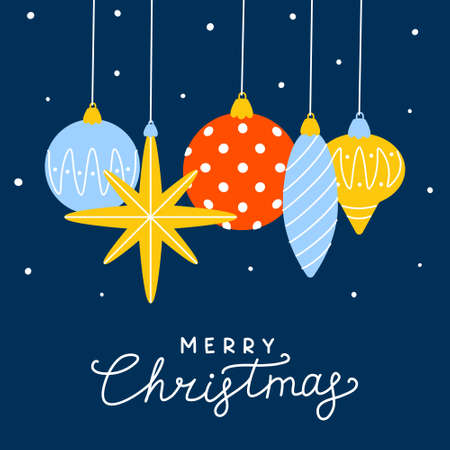 Greeting card with cute Christmas tree decorationsのイラスト素材