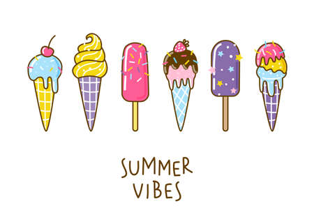 Cartoon ice cream border isolated on white background for Your sweet designのイラスト素材