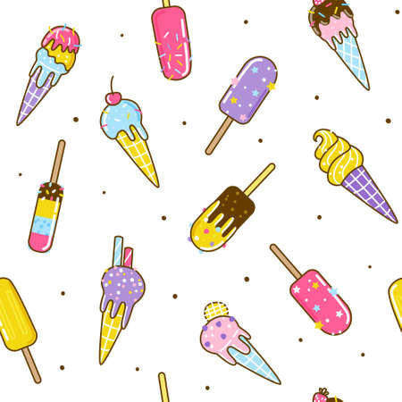 Seamless pattern with cartoon ice cream isolated on white background for Your sweet designのイラスト素材