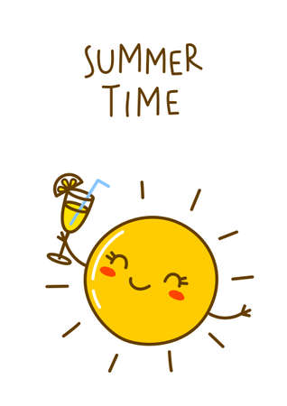Cartoon Sun character isolated on white for funny summer designのイラスト素材