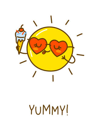Cartoon Sun character isolated on white for funny summer designのイラスト素材