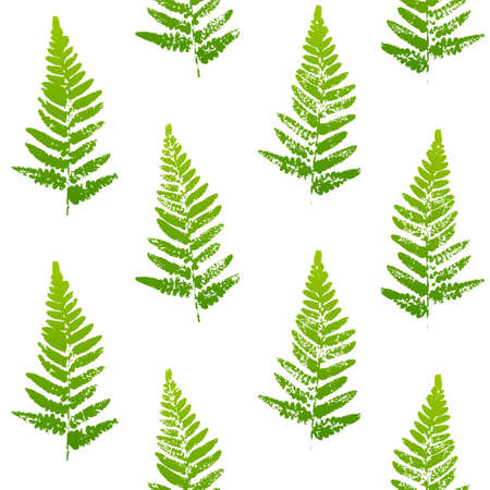 Seamless pattern with fern leaves paint prints isolated on white backgroundのイラスト素材