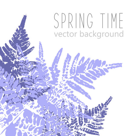 Violet fern leaves paint prints isolated on white backgroundのイラスト素材