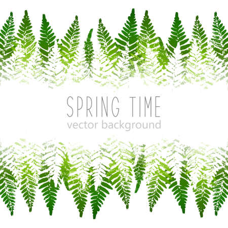 Horizontal border with fern leaves paint prints isolated on white backgroundのイラスト素材