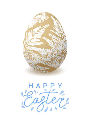 Greeting card with Easter egg with fern floral ornate for Your holiday designのイラスト素材