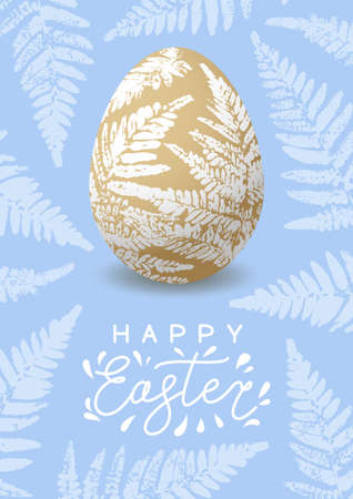 Greeting card with Easter egg with fern floral ornate for Your holiday designのイラスト素材