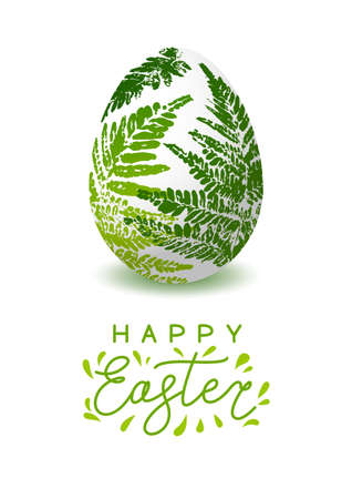 Greeting card with Easter egg with fern floral ornate for Your holiday designのイラスト素材