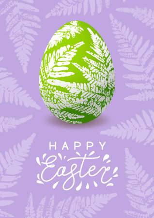 Greeting card with Easter egg with fern floral ornate for Your holiday designのイラスト素材