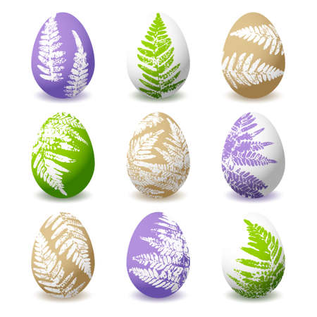 Set of Easter eggs with fern floral ornate for Your holiday designのイラスト素材