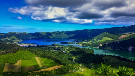 Image of Sete Cidades at Lake Azul on the island Sao Miguel Azoresの写真素材