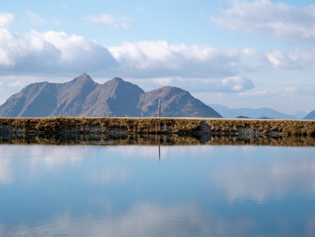Image of mountain panorama with water reflections in lake in austria
