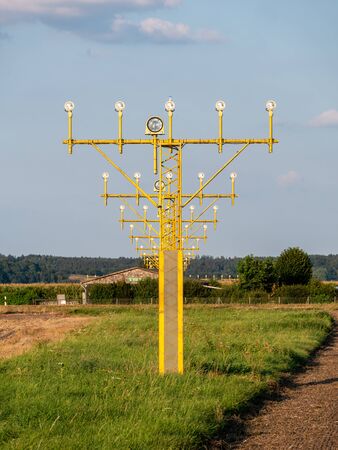 Image of yellow airport signal lights for airplanesの写真素材