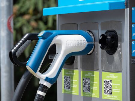 Augsburg, Germany - May 18, 2019: Electronic charging station in the cityのeditorial素材