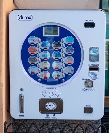 Como, Italy- May 30, 2019: Electronic Durex condom machineのeditorial素材