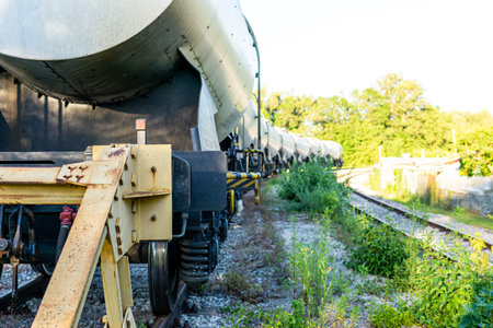 Image of oil or fuel transport in tanks by railway with blur