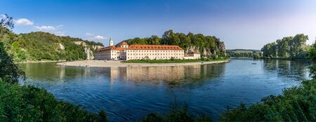 Panorama view on Weltenburg Abbey. This landmark is a Benedictine monastery in Weltenburg in Kelheim on the Danube in Bavaria, Germany.の写真素材