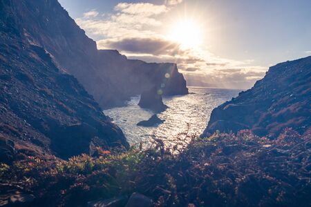 Panorama view on island in the atlantic sea, Ponta de sao laurence, Madeira, Portugalの写真素材