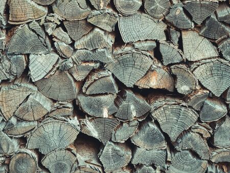 Close up image of dry firewood, flat layの写真素材