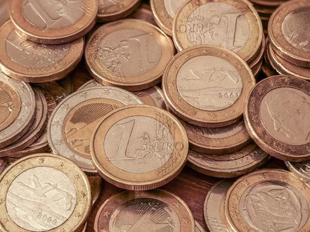 Close-up image of one and two Euro coins.の写真素材